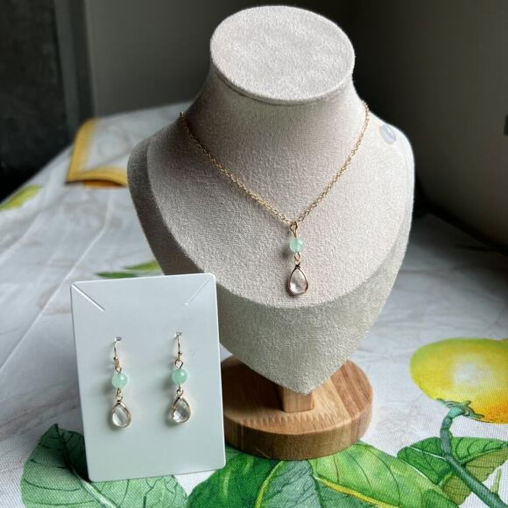 Jade Jewelry Set, Quartz Jewelry Set, Chrysoprase, Minimalist, Mint, Casual